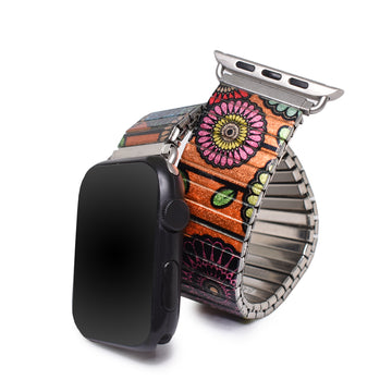 Flora Atomica - Jardin de Tulipes - Banded™️ for Smart Watch - Metallic Finish  Ein Strauß in Pariser Farben mit einem funkelnden Hintergrund in Orange. Eine Hommage an unseren Lieblingspark im Herzen von Paris, den Parc des Buttes-Chaumont.